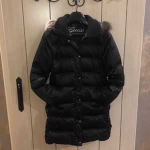 Guess Puffer Coat with Fur Trim Hood
